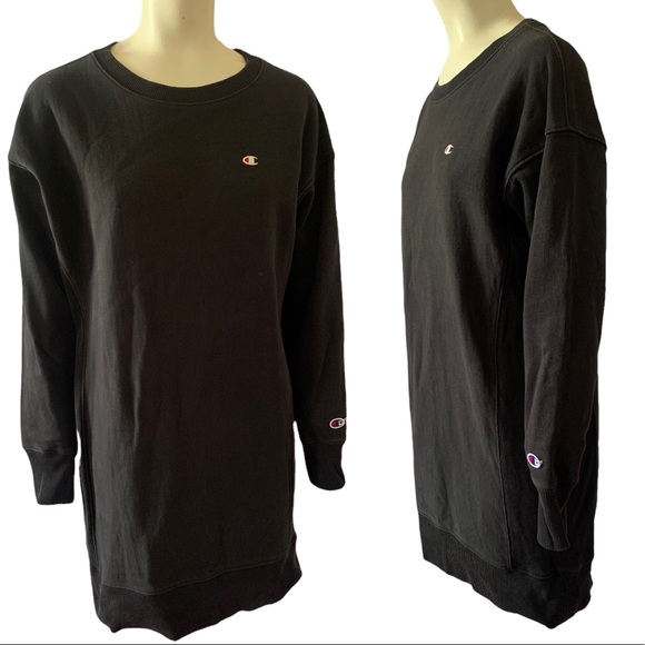 CHAMPION BLACK DRESS SHIRT COTTON CREWNECK OVERSIZED LONG  SLEEVES WOMEN SMALL - Picture 14 of 14